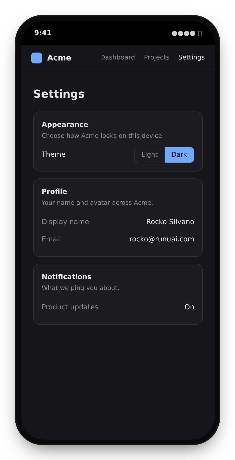 A task's live preview opened on a phone — the running app served straight from the task container.